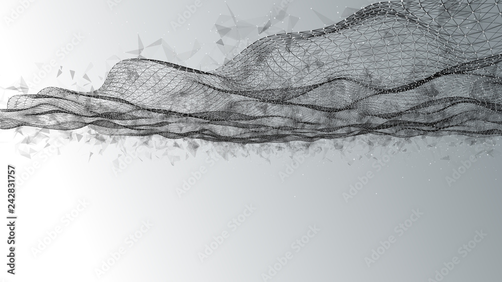 Poster abstract wavy structure made. plexus background with connected lines and dots. digital connection of