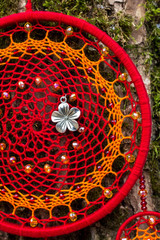 Handmade dream catcher with feathers threads and beads rope hanging