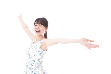 笑顔の若い美人女性