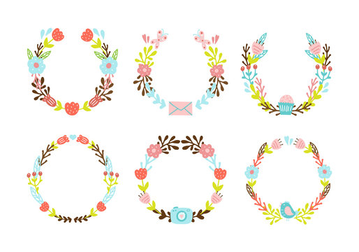 Set of cute decorative wreaths