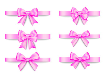 Pink  gift bows set  for  Christmas, New Year decoration.
