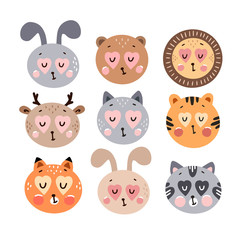 Cute happy animals collection