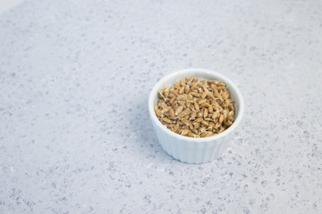 Sprouted wheat on a light background. toned