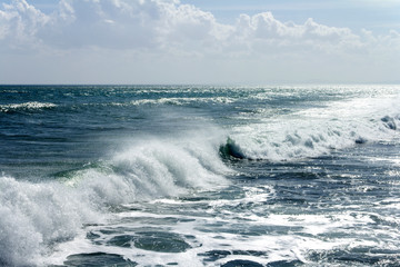 Big waves on the sea, on a cold sunny day, on the Black Sea coast of Bulgaria, near the village of Ravda