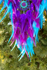 Handmade dream catcher with feathers threads and beads rope hanging