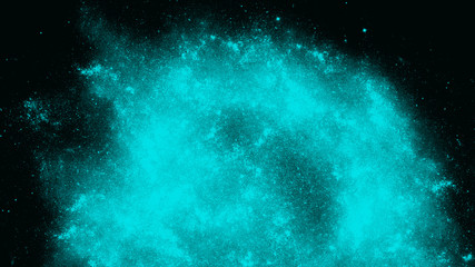 Turquoise watercolor splatter in motion background. Art paint spray texture. Watercolor wallpaper