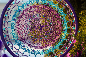 Handmade dream catcher with feathers threads and beads rope hanging