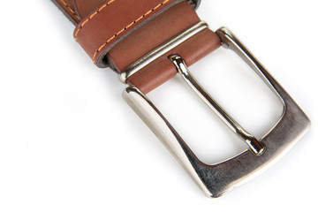 Leather belt with a  buckle on a white background