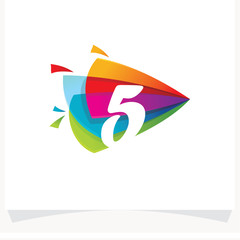 Number 5 Negative space design. Number 5 logo at colorful multicolor triangle play background