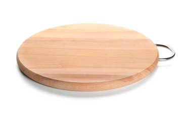 Wooden kitchen board on white background
