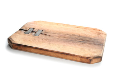 Wooden kitchen board on white background