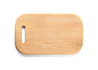 Wooden kitchen board on white background