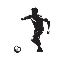 Fototapeta na wymiar Soccer player running with ball, isolated vector silhouette. Football, team sport