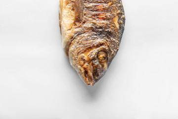 Grilled dorado fish on white background