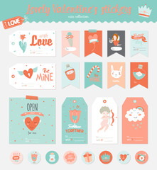 Fototapeta na wymiar Collection of Valentines day gift tags, stickers and labels templates. Romantic and beauty posters set. Lovely card for Valentine's day, wedding, marriage, save the date, bridal. Vector illustration