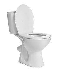 Clean toilet bowl on white background - obrazy, fototapety, plakaty