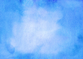 Sky blue background. Watercolor abstract bright blue overlay. Aquarelle gradient vintage wallpaper. Texture. Art. Watercolour sky blue color trendy backdrop for cards, invitations, textile, blog.