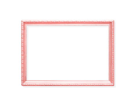 Decoration colorful metal pink picture frame with carving flower patterns  isolated on white background with clipping path