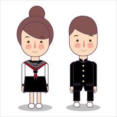 Senior High School Students Design Vector of Japan teenager wearing their uniform. Asian character illustration boy and girl.