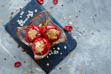 Hot spicy peppers stuffed with tuna