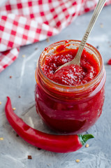 Red hot chili jam with fresh ingredients