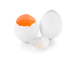 Fresh raw eggs on white background