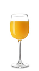 Glass of fresh orange juice on white background
