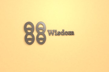 Illustration of Wisdom with brown text on yellow background