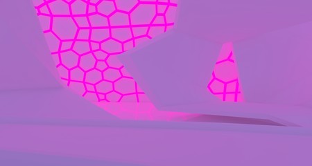 Abstract  white Futuristic Sci-Fi interior With Pink And Blue Glowing Neon Tubes . 3D illustration and rendering.