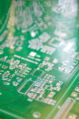 Bare printed circuit board, PCB, in green photo resist.