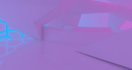 Fototapeta premium Abstract white Futuristic Sci-Fi interior With Pink And Blue Glowing Neon Tubes . 3D illustration and rendering.