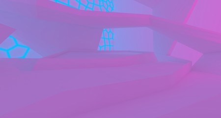 Abstract  white Futuristic Sci-Fi interior With Pink And Blue Glowing Neon Tubes . 3D illustration and rendering.