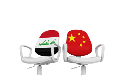 Iraq and China business chairs. International relationship concept. 3D Rendering