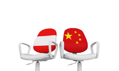 Fototapeta premium Austria and China business chairs. International relationship concept. 3D Rendering