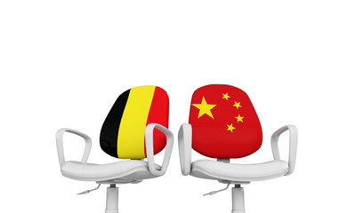 Belgium and China business chairs. International relationship concept. 3D Rendering
