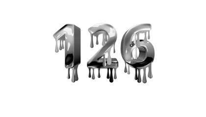 silver dripping number 126 with white background