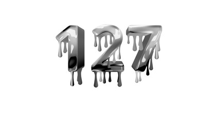 silver dripping number 127 with white background