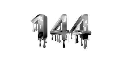 silver dripping number 144 with white background