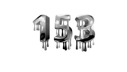 silver dripping number 153 with white background