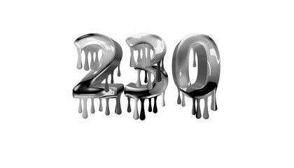 silver dripping number 230 with white background