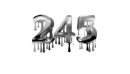 silver dripping number 245 with white background