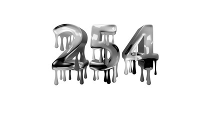 silver dripping number 254 with white background