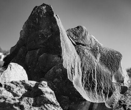 South Africa, Cape Town, Rock formation, black and white