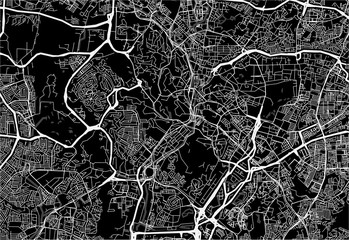 Fototapeta premium Dark area map of Kuala Lumpur, Malaysia