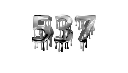 silver dripping number 537 with white background