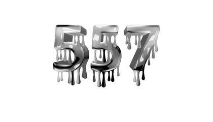 silver dripping number 557 with white background