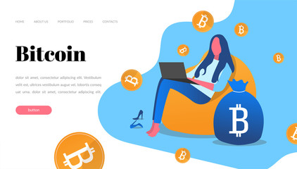 web page design templates for workflow, people with a laptop, coworking. Mining of crypto currency bitcoin. Modern vector illustration concepts for website and mobile website development.