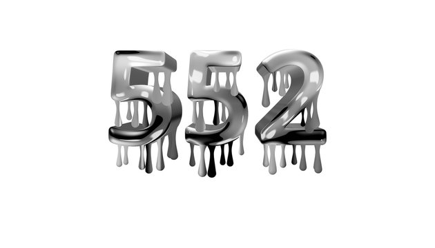 silver dripping number 552 with white background
