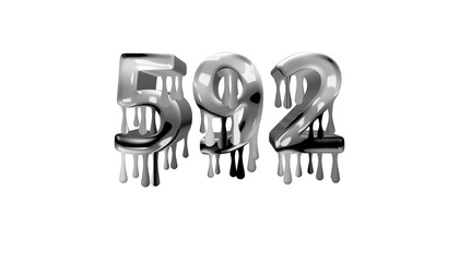 silver dripping number 592 with white background