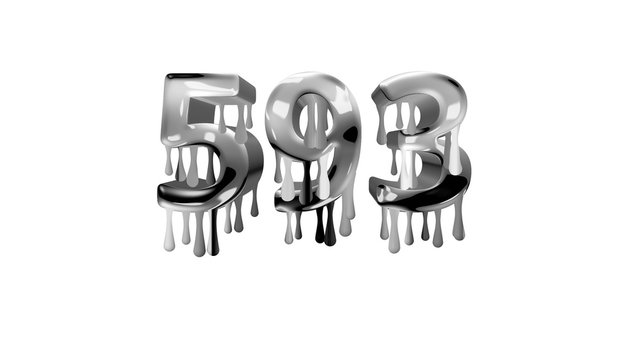 silver dripping number 593 with white background